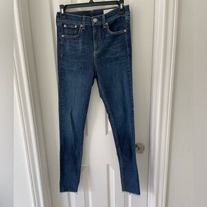 Rag and Bone 10” ankle skinny with raw edge hem, 26